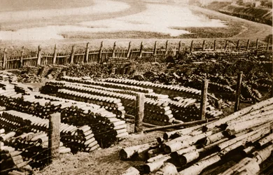 Conchas de gás em Luttre, Bélgica, 1914-19